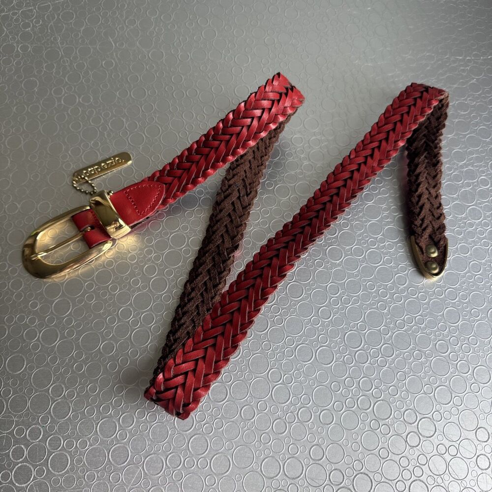 Vintage Capezio Red Braided Leather Belt Gold Tone Hardware Argentina - Size S M